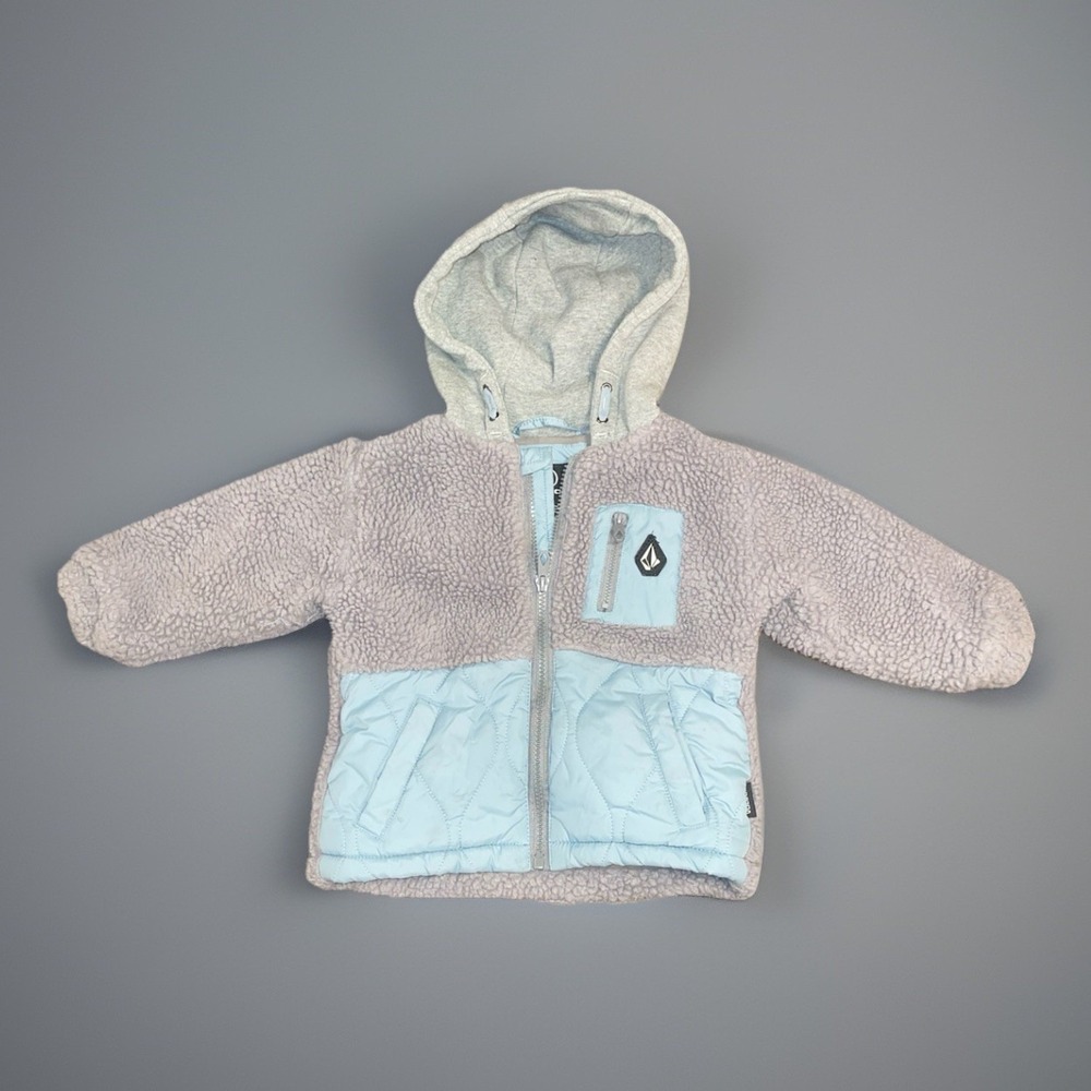 Volcom Boys Toddler Mixed Media Jacket Full Zip Light Blue Grey Fleece 18month